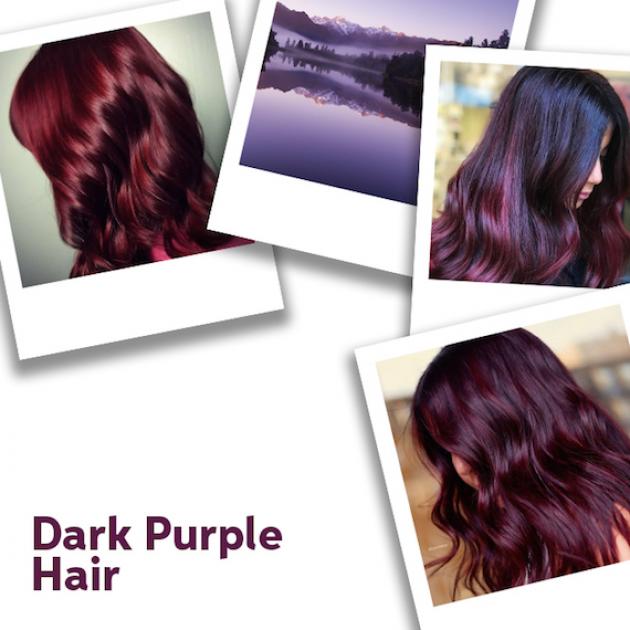 Collage of dark purple hair looks, created using Wella Professionals.