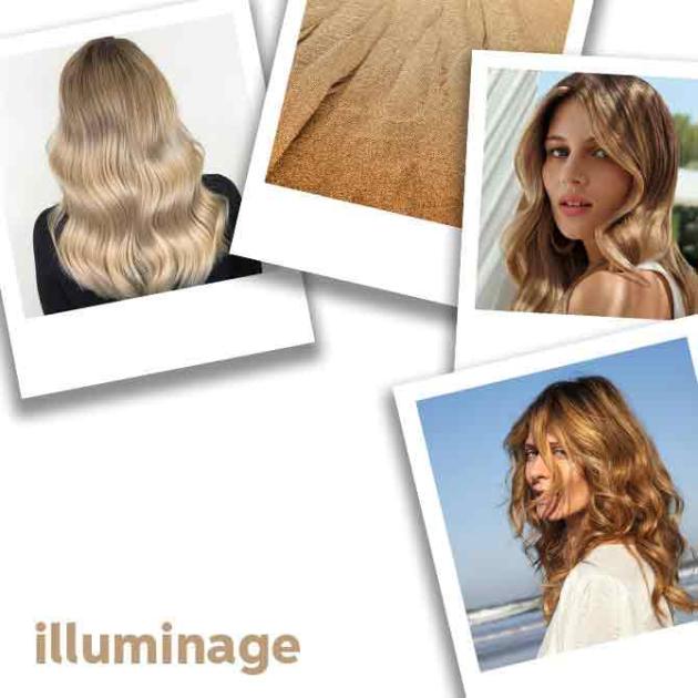 Collage of Illuminage hair looks, created using Wella Professionals.