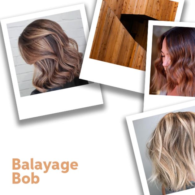 Collage of balayage bob hairstyles, created using Wella Professionals.