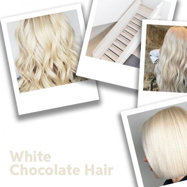 White chocolate hair color, created using Wella Professionals 