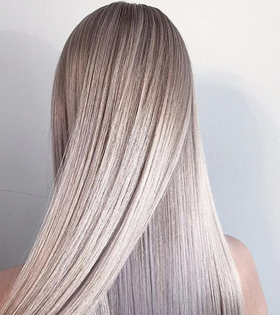 Icy ash blonde hair, created using Wella Professionals