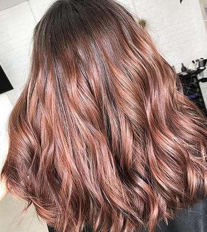 Woman with long straight rose brown hair using Color Touch