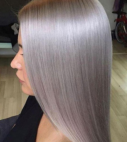 Silky silver hair, created using Wella Professionals